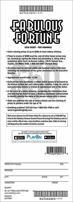 Fabulous Fortune scratchcard - game number #417 - back