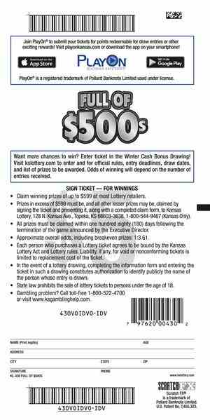Full Of $500S scratchcard - game number #430 - back