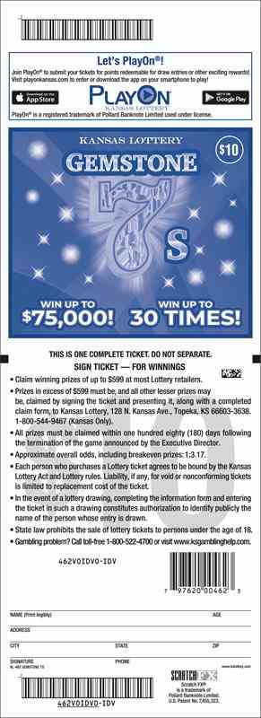 Gemstone 7S scratchcard - game number #462 - back