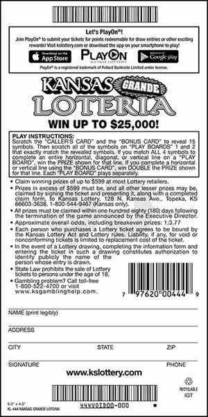 Kansas Grande Loteria scratchcard - game number #444 - back