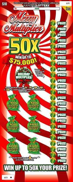 Merry Multiplier 50X scratchcard - game number #502 - front