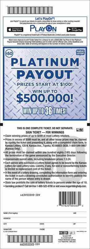 Platinum Payout scratchcard - game number #463 - back