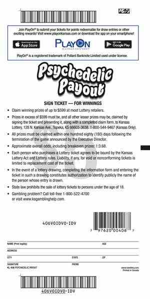 Psychedelic Payout scratchcard - game number #406 - back