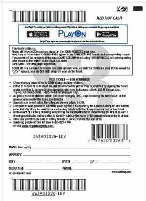 Red Hot Cash scratchcard - game number #263 - back