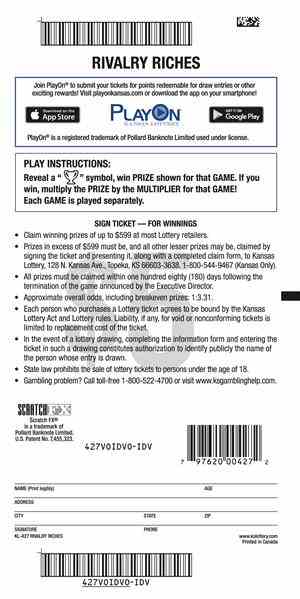 Rivalry Riches scratchcard - game number #427 - back