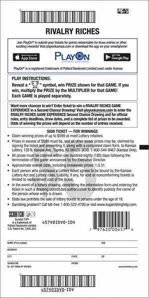 Rivalry Riches scratchcard - game number #457 - back