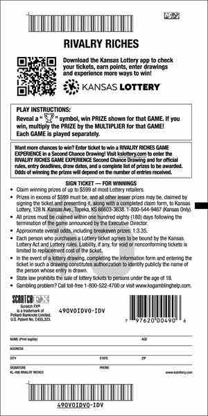 Rivalry Riches scratchcard - game number #490 - back