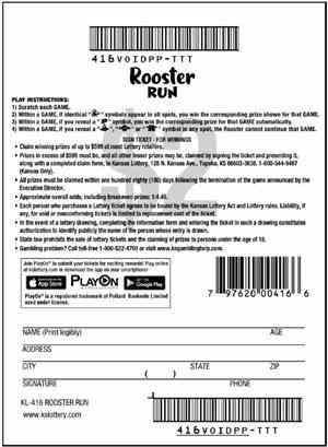 Rooster Run scratchcard - game number #416 - back