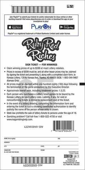 Ruby Red Riches scratchcard - game number #422 - back
