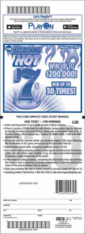 Scorching Hot 7S scratchcard - game number #439 - back