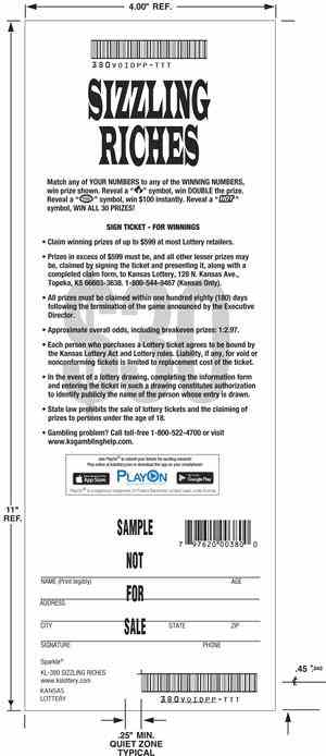 Sizzling Riches scratchcard - game number #380 - back