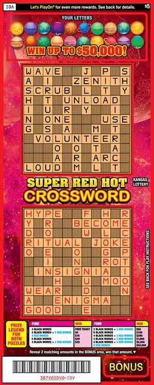 Super Red Hot Crossword scratchcard - game number #387 - front
