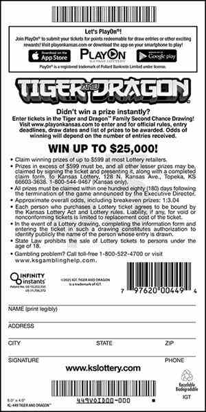 Tiger And Dragon scratchcard - game number #449 - back