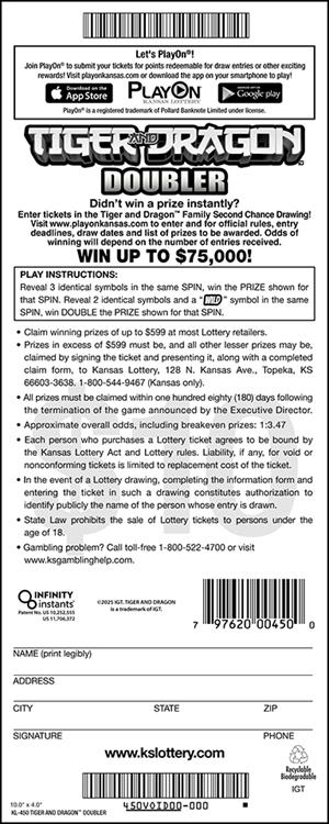 Tiger And Dragon Doubler scratchcard - game number #450 - back