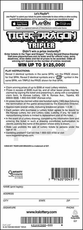 Tiger And Dragon Tripler scratchcard - game number #451 - back