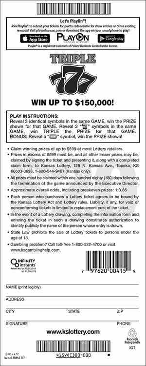 Triple 777 scratchcard - game number #415 - back