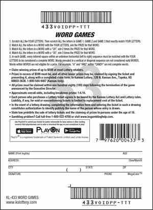 Word Games scratchcard - game number #433 - back