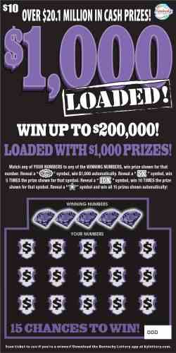 $1000 Loaded! scratchcard - game number #841 - front