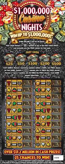 $1,000,000 Casino Nights scratchcard - game number #939 - front