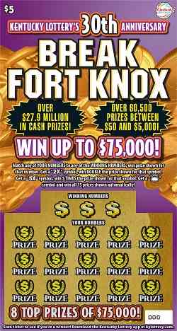 $5 Break Fort Knox scratchcard - game number #712 - front