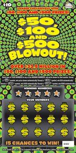 $50, $100, And $500 Blowout! scratchcard - game number #788 - front
