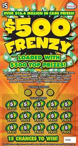 $500 Frenzy scratchcard - game number #926 - front