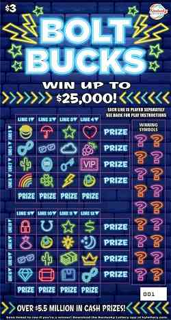 Bolt Bucks scratchcard - game number #852 - front