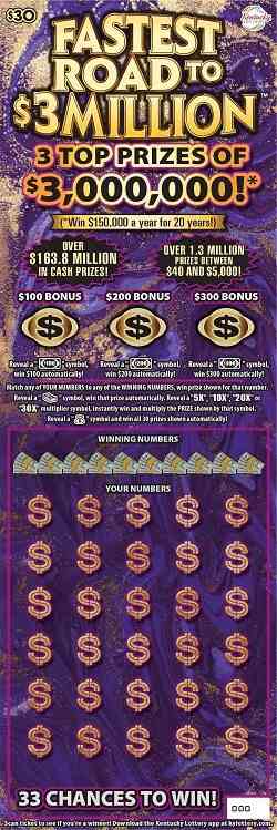 Fastest Road To $3 Million scratchcard - game number #757 - front