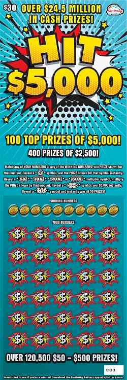 Hit $5,000 scratchcard - game number #941 - front