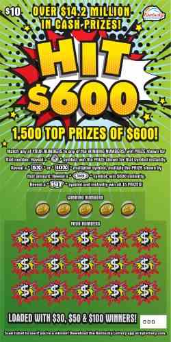 Hit $600 scratchcard - game number #943 - front