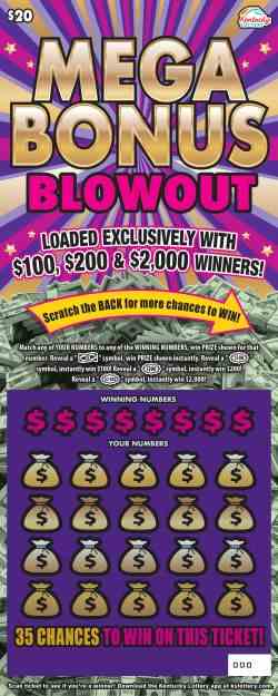 Mega Bonus Blowout scratchcard - game number #123 - front