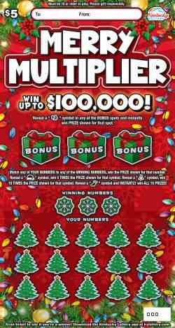 Merry Multiplier scratchcard - game number #107 - front