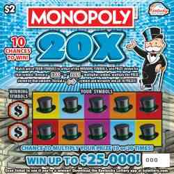 Monopoly® 20X scratchcard - game number #111 - front