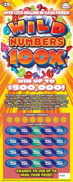 Wild Numbers 100X scratchcard - game number #870 - front