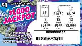 $1,000 Jackpot scratchcard - game number #1614 - front-scratched