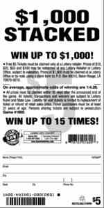 $1,000 Stacked scratchcard - game number #1600 - back