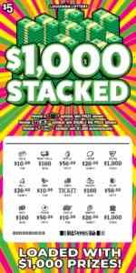$1,000 Stacked scratchcard - game number #1600 - front-scratched