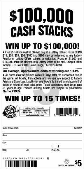 $100,000 Cash Stacks scratchcard - game number #1685 - back