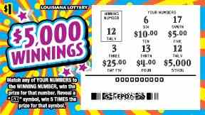 $5,000 Winnings scratchcard - game number #1618 - front-scratched
