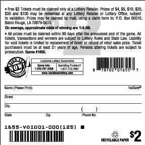 100 Frenzy scratchcard - game number #1655 - back