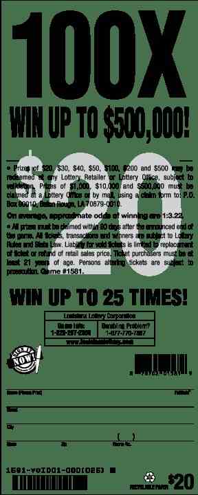 100X scratchcard - game number #1581 - back