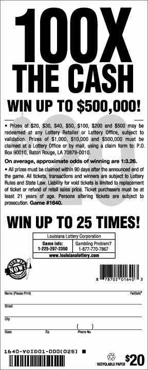 100X The Cash scratchcard - game number #1640 - back