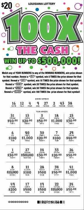 100X The Cash scratchcard - game number #1640 - front-scratched