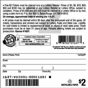 10X The Cash scratchcard - game number #1637 - back