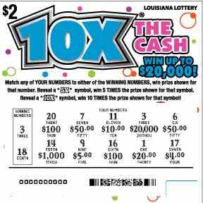 10X The Cash scratchcard - game number #1637 - front-scratched