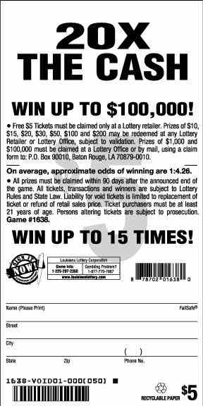 20X The Cash scratchcard - game number #1638 - back