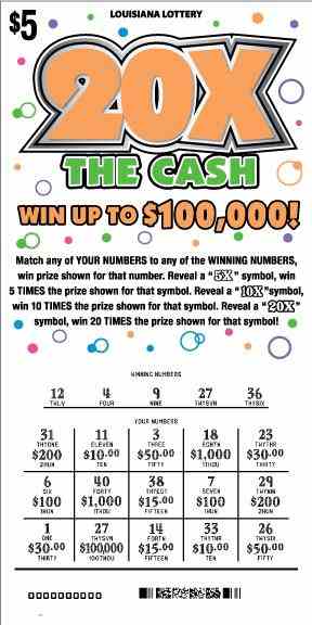 20X The Cash scratchcard - game number #1638 - front-scratched