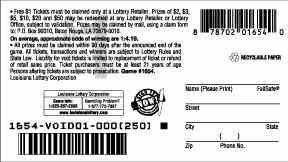 50 Frenzy scratchcard - game number #1654 - back