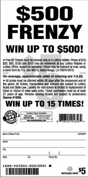 500 Frenzy scratchcard - game number #1656 - back