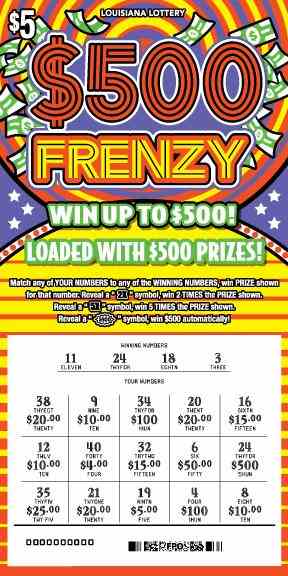 500 Frenzy scratchcard - game number #1656 - front-scratched